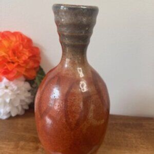 Vintage Studio Pottery Vase‎ Brown Red Glaze Earthy Modern Rustic Decor